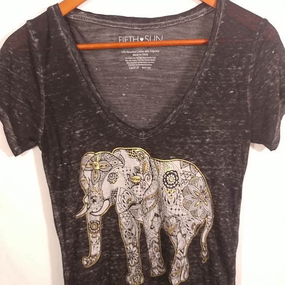 Fifth Sun Tops - Fifth Sun Burnout Baroque Elephant V Neck Tee Med